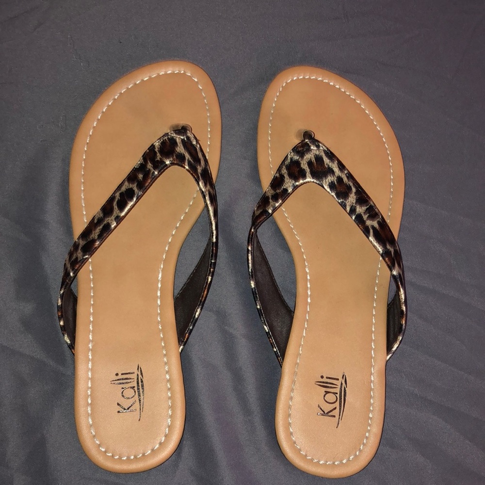 Leopard print flip flops